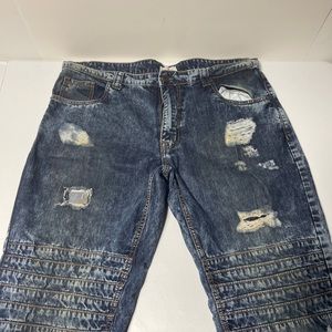 Mens Smoke&Rise Jeans- Slim Straight Destroyed Ribbed Sz40x32 Measurements